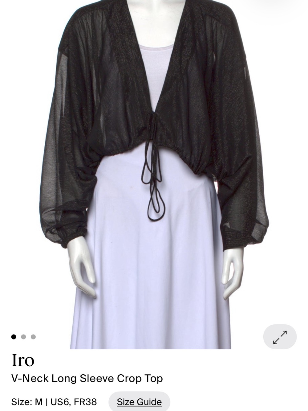 IRO Black Sheer V-Neck Long-Sleeve Drawstring Crop Top